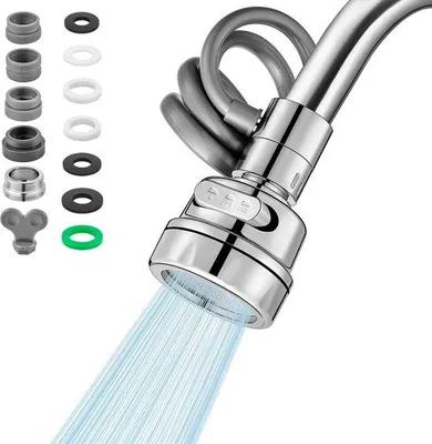 Produktbild von Unyqoos® Drehbarer Wasserhahn-Aufsatz mit 3 Sprühmodi, ausziehbarem Schlauch, 5 Adaptern & 7 Dichtungen, ABS/PVC – für Küche & Bad