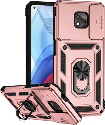 Produktbild von Moto G Power 2021 Hülle mit Schiebe Kamera Schutz und Ringhalter Ständer Robust Rüstung Schutzhülle für Motorola Moto G Power 2021 Rosa