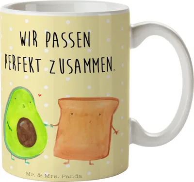 Produktbild von Mr. & Mrs. Panda Becher Avocado Toast - Gelb Pastell - Geschenk, Gesund, Kaffeebecher, Keramiktasse, Freundin, Kaffeepott, Pott, Kaffeetasse, Toastbrot, Hochzeitsgeschenk