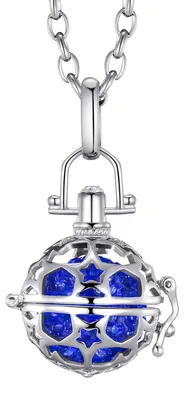 Produktbild von Morella Damen Schutzengel Halskette Edelstahl 70 cm mit Anhänger Sterne und Klangkugel Zirkonia blau Ø 16 mm in Schmuckbeutel