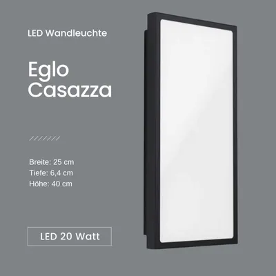 Produktbild von EGLO LED Außen Wandlampe Casazza, Außenleuchte, Wandleuchte aus verzinktem Stahl in Schwarz und Kunststoff in Weiß, LED Außenlampe warmweiß, IP44, H 42 cm