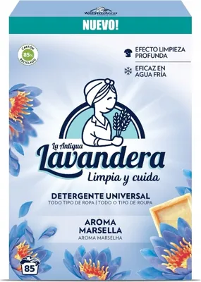 A product package for laundry detergent with floral imagery and product information.