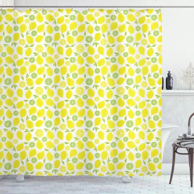 Obrázek produktu pro ABAKUHAUS Ovocný sprchový závěs, citrony a limetky, svěží motiv,džus, zdravá výživa, 175 x 180 cm, žlutá a bílá
