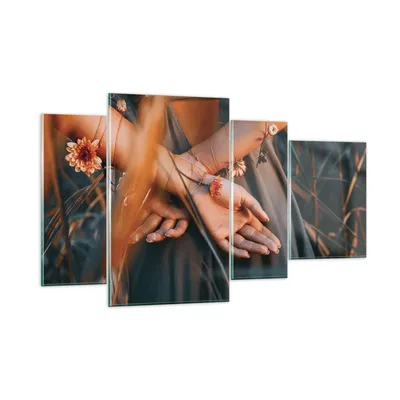 Produktbild von Bilder auf glas - 4 Teile - Frau Hände Wiese - 120x70cm - Glasbilder - Wandbilder - Bilder - zum Aufhängen bereit - Wanddekoration aus Glas - Glas Bilder - Wandbild auf Glas - GDL120x70-5126