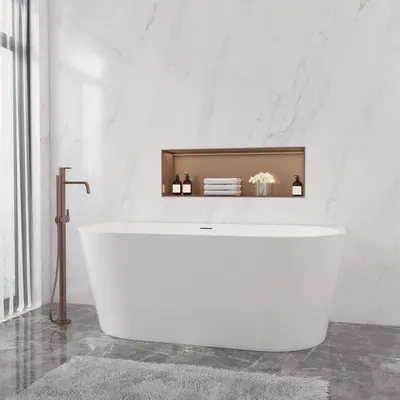 Produktbild von AICA Freistehende Badewanne Acrylwanne Oval 150x70x58cm Acry Wanne Bad mit Ab-/Überlauf.Vorinstalliertes Zubehör