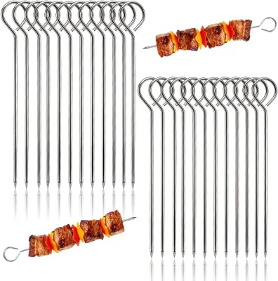 Image de Brochettes en acier inoxydable, lot de 24, réutilisables, pour grill et four