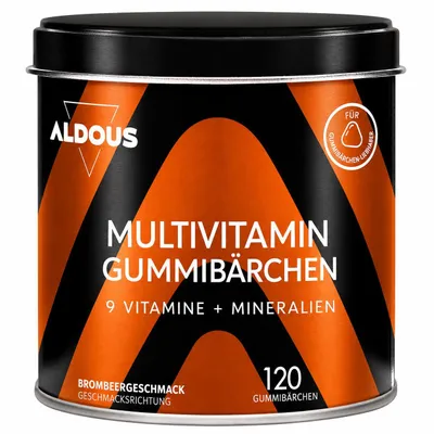 Produktbild von Multivitamin Gummies - 120 Gummies mit Natürlichem Brombeergeschmack - 12 Vitamine und Mineralien - Vitamin C, D, B12, E, A, B6, B5, Biotin, Folsäure