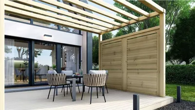Produktbild von Zaun, Holzlamellenpanel, Set - grün imprägniert