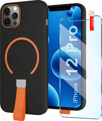 Immagine prodotto di Etui z Paskiem na palec Matowe CZARNE do iPhone 12 Pro |do MagSafe +Szkło