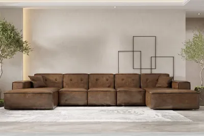 Produktbild von Wohnlandschaft Sofa U-Form CESINA XL in Stoff Gobi (Vintage Look) Braun