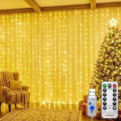 Productafbeelding van Lichtgordijn 3x3m 300 LED USB Warm Wit Bruiloft Decoratie