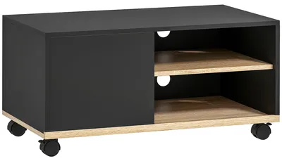 Zdjęcie produktu dla RTV stojak na kółkach z szafką i półką | Kolor: czarny + dąb | Wymiary: 45 x 80 x 39 cm
