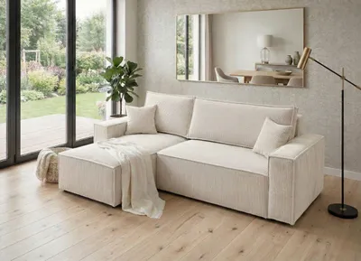 Produktbild von Sofa Monte B&B HOME Big-Sofa Monte in L-Form, mit Schlaffunktion und Bettkasten, Beige, Cord-Bezug (Links)