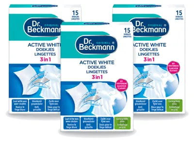 Zdjęcie produktu dla 3 sztuki płynu do prania Dr. Beckmann Active White, usuwają szarawy odcień – zestaw ekonomiczny