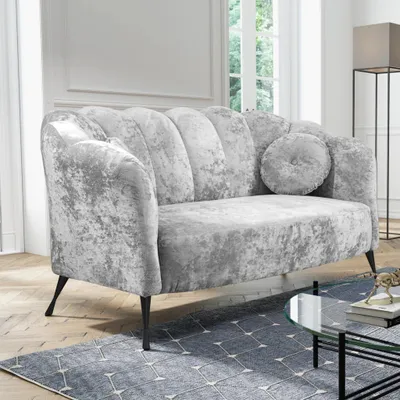 Produktbild von Ravio Doppelsofa Adria B 155 x T 83 x H 78 Muschel-sofa mit Metallfüße Sofa für die Studie Glamour-Stil (Eureka 2127 (Grau) + Schwarze Beine)