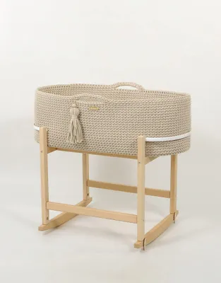 Obrázok produktu pre Boho Handmade BabyMand - kolíska - s antibakteriálnym matracom a dreveným hojdacím kreslom, bezpečná a útulná