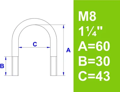 Produktbild von Bügelschraube, ohne Zubehör, 1 1/4" (42,4 mm) - M8