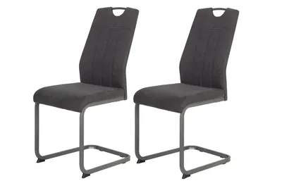Produktbild von Hela Tische, 2er Set Freischwinger Esszimmerstuhl Christina - Microfaser Vintage Anthrazit - Metallgestell Grau - Lehne mit Griff - 140 kg belastbar