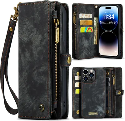 Produktbild von Handy Tasche für Apple iPhone 15 Pro Max CaseMe Schutzhülle Geldbeutel + Etui KlappHülle Kunstleder Schwarz