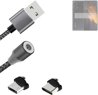 Produktbild von K-S-Trade Hochwertiges Magnet-Lade-kabel Sync-Kabel Daten-Kabel für POCO F5 mit USB-Typ-C-Anschluss und Micro-USB-Anschluss 2A bis zu 480mbps