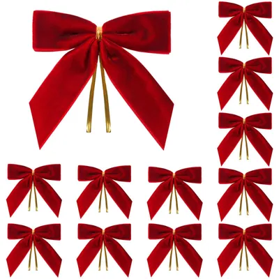 Produktbild von Samtschleifen - 12 Stück Weihnachtsbaumschmuck - Dekoration für Hochzeiten und Feierlichkeiten - Rot