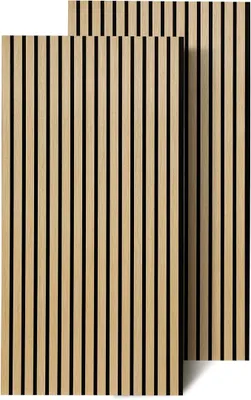 Produktbild von Akustikpaneele Holz 1,44? - 2er Set 120x60cm Natürliche Eiche Wandpaneele, 3D Wandverkleidung für Wohnzimmer, Büro und Flur
