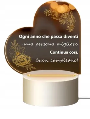 Productafbeelding van LED-nachtlampje, cadeau met Italiaanse tekst, afmetingen 11 x 19 cm
