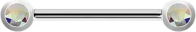 Produktbild von Brustwarzen Brust Hantel Piercing Edelstahl 2 Kristall Steine Farbe Regenbogen JRB2S - 16.0 Millimeter
