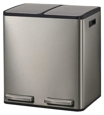 Productafbeelding van Vuilnisbak met 2 compartimenten, 2 x 15 liter, soft-close deksel | Zilver | 35,3 x 41,8 x 45,5 cm