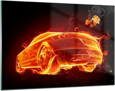 Produktbild von Bilder auf glas - Auto Feuer Illustration - 120x80cm - Glasbilder - Wandbilder - Kunstdruck - zum Aufhängen bereit - Wanddekoration aus Glas - Glas Bilder - Wandbild auf Glas - GAA120x80-0204