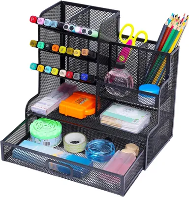 Image de Porte-stylos en fil métallique, avec tiroir, taille M, noir, pour bureau