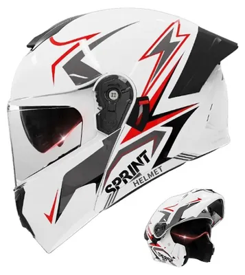 Immagine prodotto di Casco per moto, DOT, con vestibilità regolabile, bianco e rosso