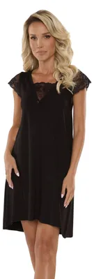 Produktbild von FOREX Lingerie Bezauberndes knielanges Nachthemd/Negligee mit Spitze, Kurzarm Spitze, Schwarz Gr. 3XL