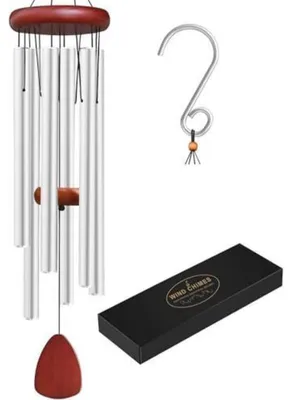 Zdjęcie produktu dla Dzwonki wietrzne, 65 cm, aluminium, 6 metalowych rurek, ozdobny element do ogrodu, tarasu, srebrny