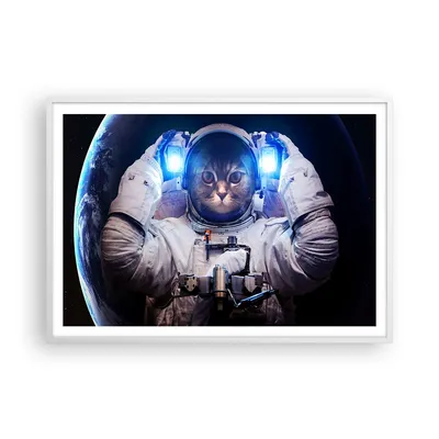 Produktbild von Gerahmtes Poster - Weißer Rahmen - Kosmonaut Katze - 100x70 cm - Wand Bild - Wanddeko - Wandbilder - Kunstposter - Wandposter - Bilderrahmen - Bilder - Kunstdruck - Wandbild - P2WAA100x70-3734