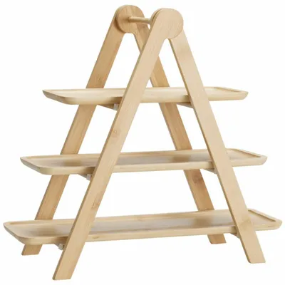 Produktbild von HOWHOMELY | Servierplatte - Snacktablett - 39 cm - beige - Bambus - Servierständer - für Snacks - Etagere