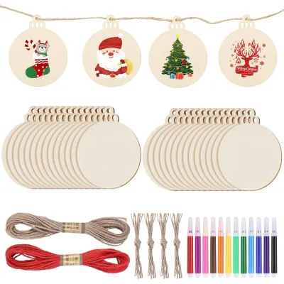 40 Holz-Weihnachtskugeln zum Basteln, rund, mit Stiften & Schnur