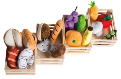 Produktbild von roba Nahrungsmittelgruppen, 4 Körbchen mit Zubehör für Kaufladen und Kinderküche