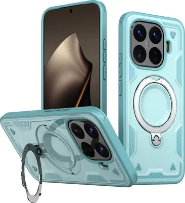 Image de Étui double couche pour Xiaomi 15T Pro, étui de protection magnétique avec anneau et support Vert menthe