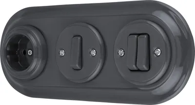 Immagine prodotto di Presa di corrente retrò in porcellana da incasso, interruttore, 3 vie, tutto in uno, serie SET PR1 grigio scuro