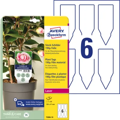 Produktbild von Avery Zweckform T3006-10 Steck-Schilder, 128 x 47 mm, beidseitig beschichtet, 60 Stück / 10 Bogen