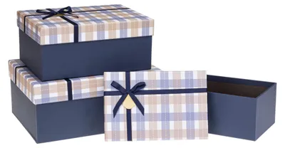 Imagen del producto de Caja de regalo con lazo, 3 unidades, estampado de cuadros azul marino, marca ROZETTE