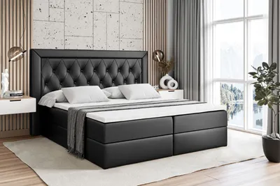 Produktbild von ALTDECOR Boxspringbett mit Matratze (20 cm hoch) und Topper (4 cm hoch), Polsterbett mit Kopfteil und Bettkasten - NOEL - 120x200 - H3 / Schwarz Kunstleder