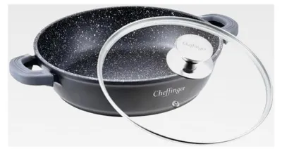 Produktbild von Bratpfanne Schmorpfanne mit Glasdeckel Aluguss Ø 36 cm