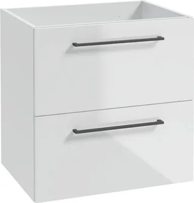 Produktbild von Badmöbel Hängeschrank Weiß Hochglanz 60cm 2 Schubladen Soft-Close Schwarz Griffe Waschbeckenunterschrank Badschrank Wandmontage