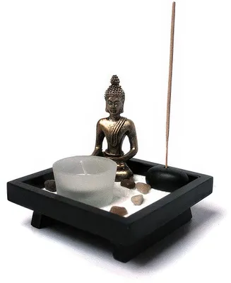 Produktbild von Zen - Garten mit Buddhafigur mit Kerzen Räucherstäbchen Nr: YD-50