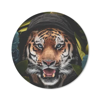 Produktbild von MuchoWow® Mauspad Mousepad Tiger - Blumen - Kleidung 20x20 cm - Mousepads - Maus Mat - Pad - Mausunterlage - Schreibtischmatte