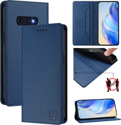 Immagine prodotto di Custodia in pelle per Samsung Galaxy S10E, flip case con slot per carte, portafoglio e supporto Blu