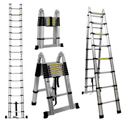 Produktbild von 5 m Aluminium-Teleskopleiter, klappbare Multifunktionsleiter, 16-stufige Stehleiter, max. Traglast 150 kg