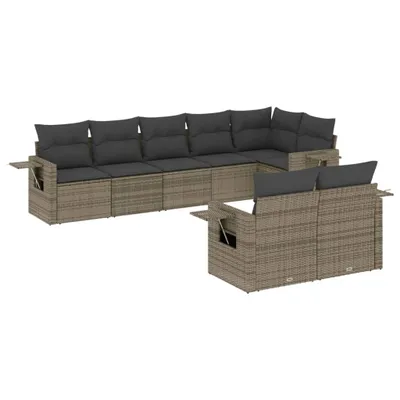 Produktbild von Garten-Lounge-Set 8-tlg., modulares Sofagarnitur mit Beistelltisch, Poly Rattan Grau, UV-beständig, mit abnehmbaren Kissenbezügen